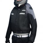 biker being safe by wearing the vented motorcycle jacket front view inflated