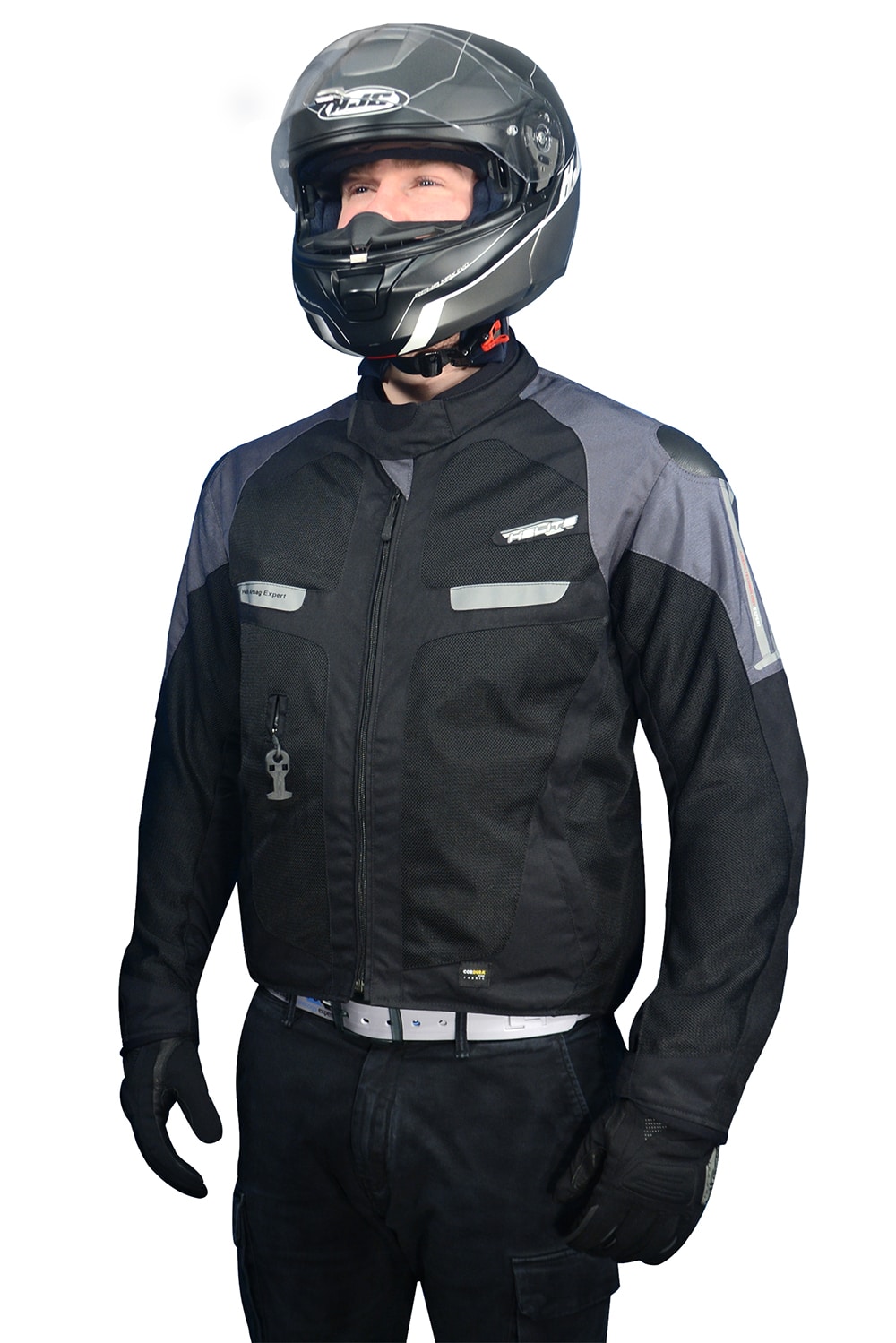 biker being safe by wearing the vented motorcycle jacket