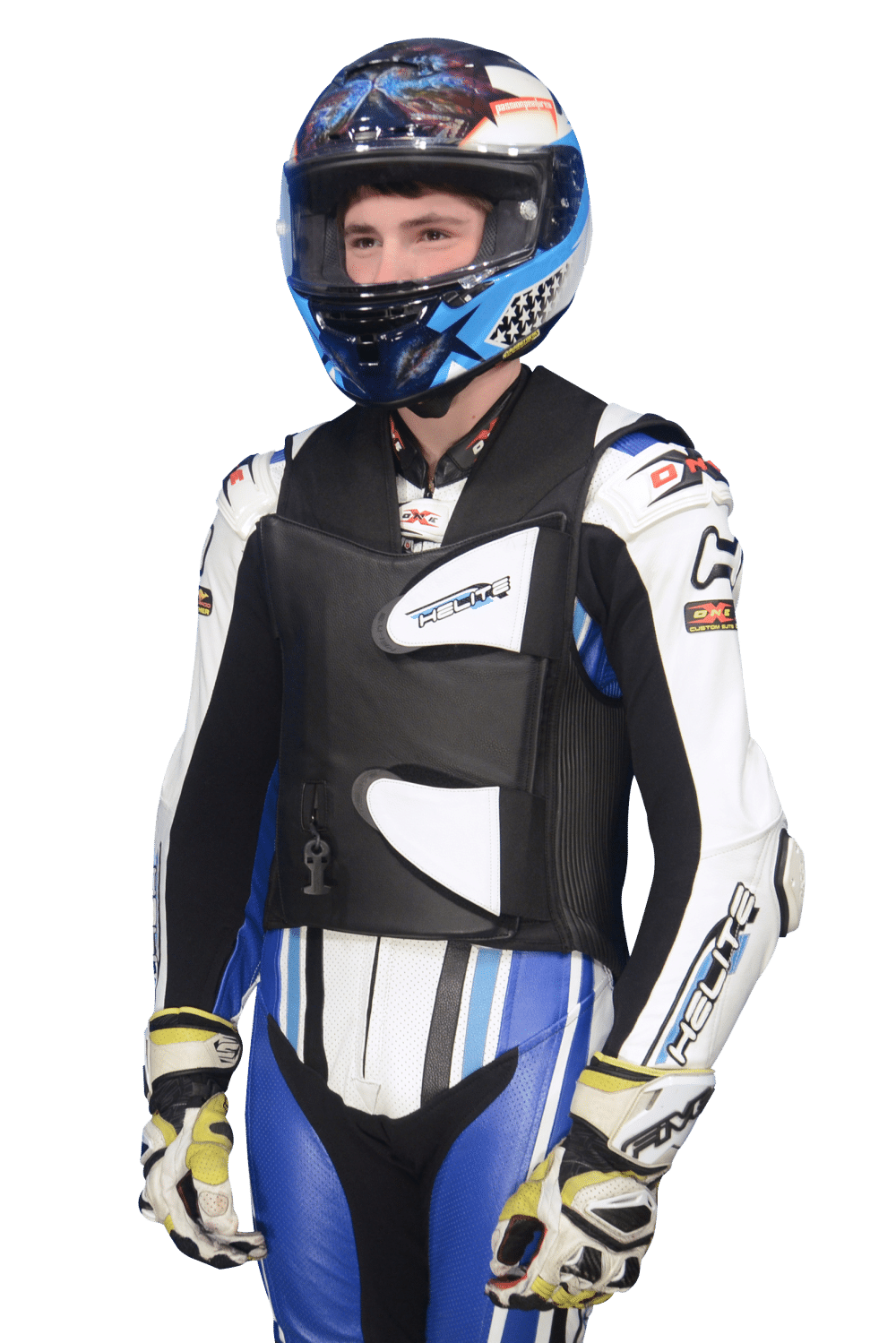 Bike rider showing the GP Air Track safety vest's front view