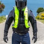 Man wearing turtle 2 hi vis safety vest inflated front view